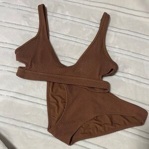 Brown Ribbed Bikini Set